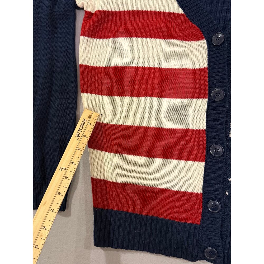 American Flag Cardigan Sweater Women’s M Patriotic Stars & Stripes Button Front - Picture 3 of 7